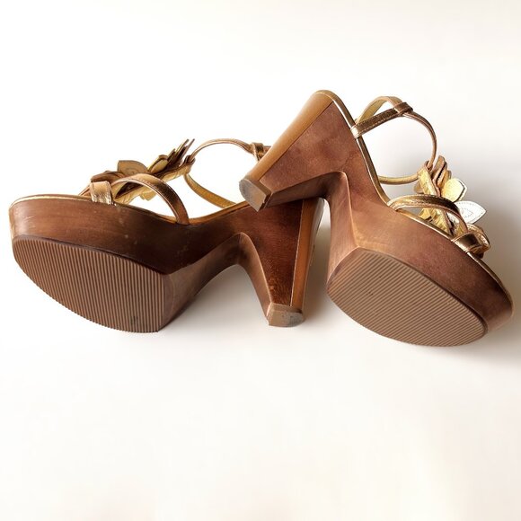 COACH A3261 Jeanna Metallic Calf Multi Gold Platform Sandals size 7 - Picture 8 of 9